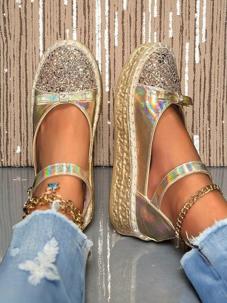 Women's Holographic Jane Platform Glitter Mary Shoes FashionChic
