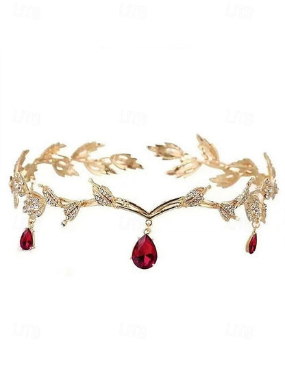 with Gold Vintage Drops Headpiece – Gemstone Blue Leaf FashionChic