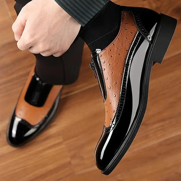 Tan with Men's Patent Formal Shoes Colorblock and Black FashionChic