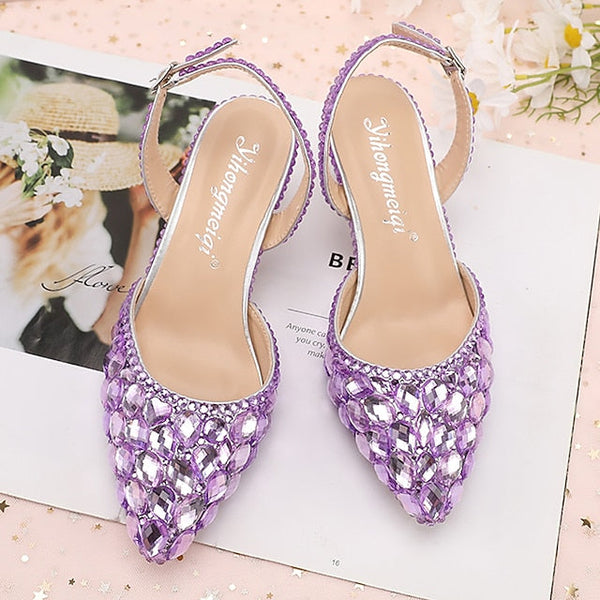 Heels Slingback Women's High Crystal Pointed-Toe Rhinestone FashionChic