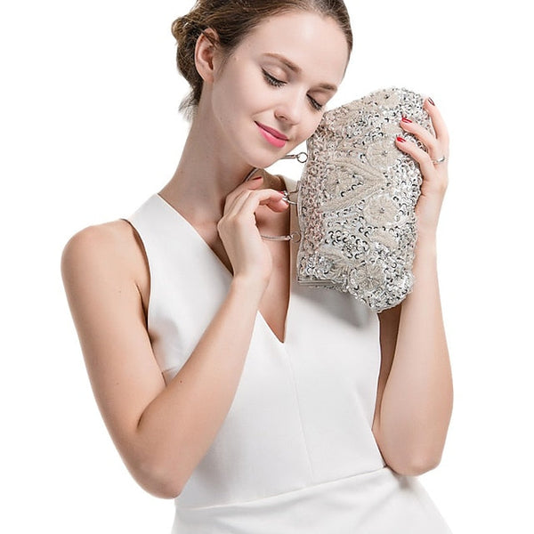 Vintage Evening Clutch Beaded Purse White Women's – FashionChic