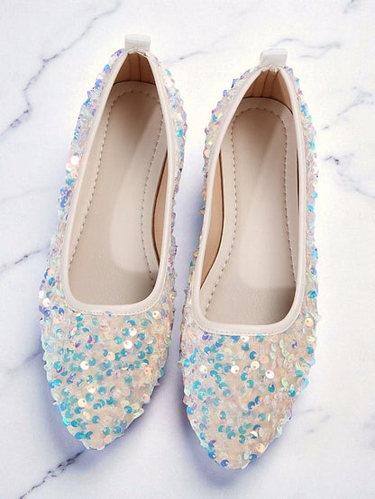 Flats Toe Women's Black Sequin Sparkly - Ballet Pointed FashionChic