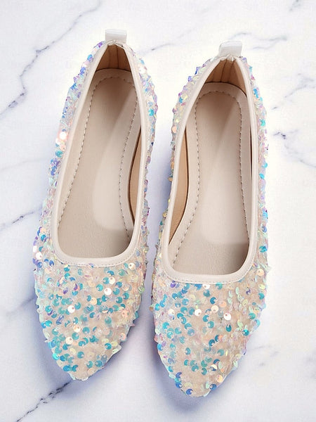 Flats Toe Women's Black Sequin Sparkly - Ballet Pointed FashionChic