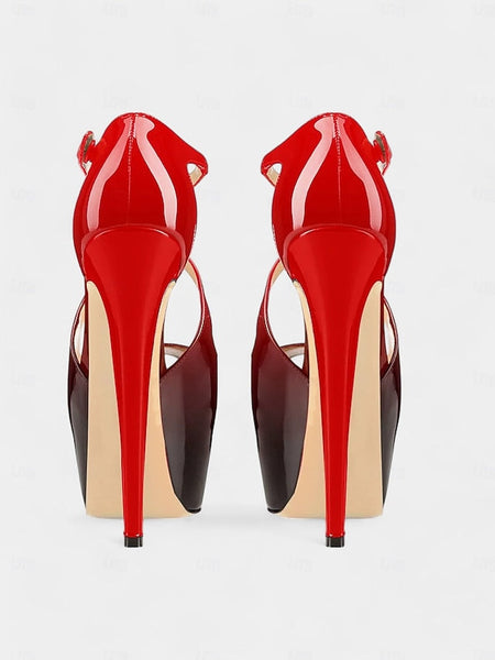 Stiletto Platform Heels and Patent with Cross Leather Red Black FashionChic