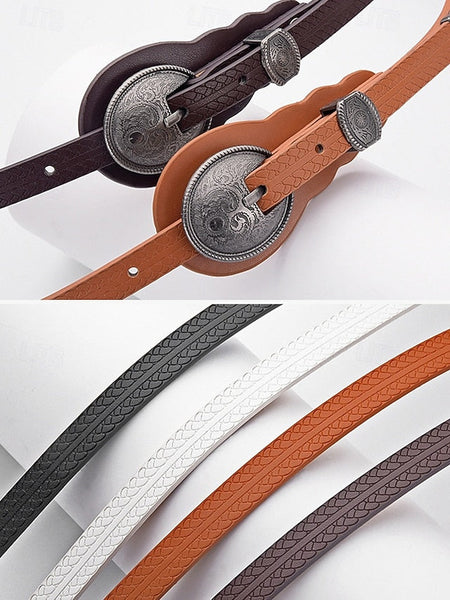 Faux Western Belt Vintage Waist Carved Women's Leather with FashionChic