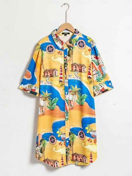 Satin Coastal Map Graphic Print Mini Dress