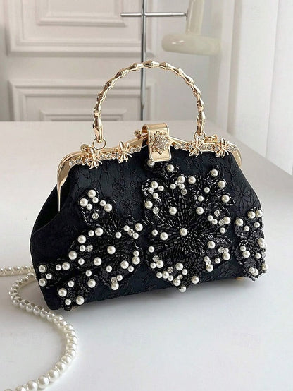 Handbag Floral Pearl and Evening White Lace Elegant with FashionChic