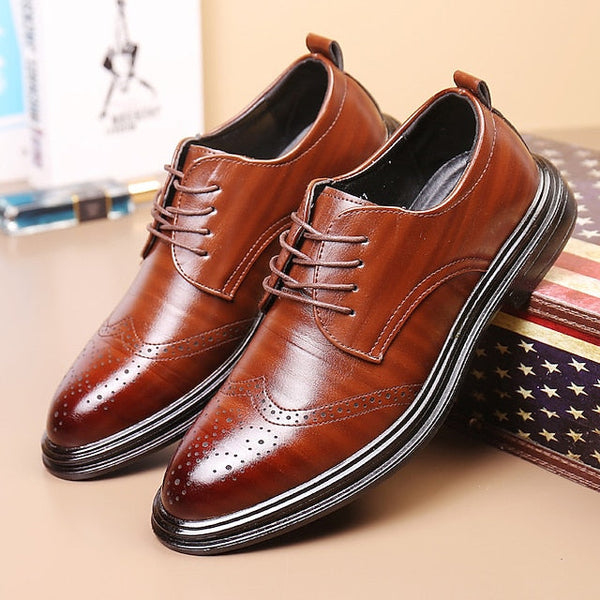 Shoes Classic – Faux Brown Men's Brogue Leather Dress FashionChic