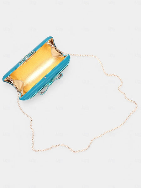 Rhinestone with Flat – Gold Matching Bow Clutch Sandals FashionChic