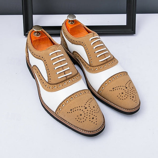 Men's Classic with Brogue Brown Oxford White Shoes and FashionChic