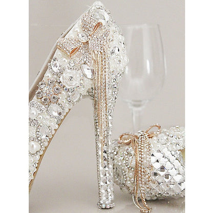White Women's Platform Pearl Rhinestone Embellished and FashionChic