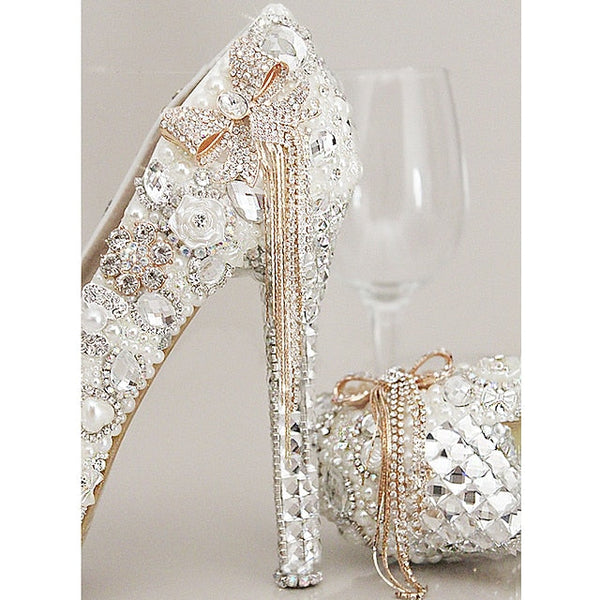 Rhinestone Women's White Platform and Embellished Pearl FashionChic