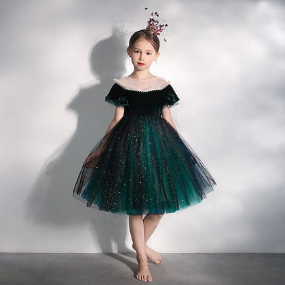 Kids Girls' Girl Party Dress Short Flower Solid Color FashionChic