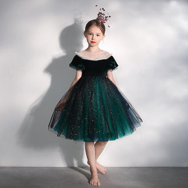 Party Girls' Solid Dress Kids Flower Color Short Girl FashionChic