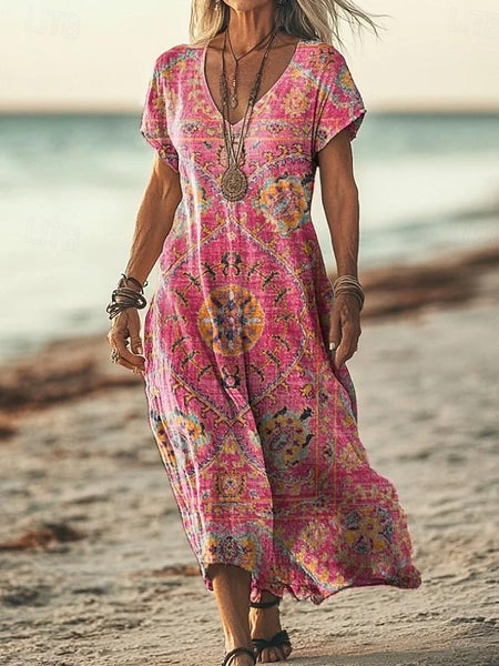 Women's Maxi Dress Paisley Dress Casual Dress Long Sleeve