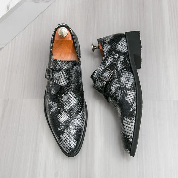 Formal Brown Print Snake Shoes Strap Monk Men Classic – for FashionChic