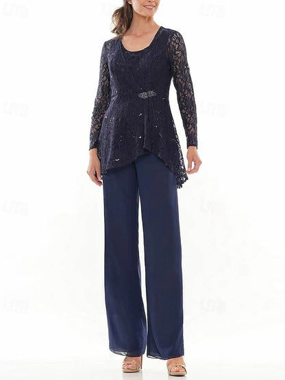 3 Bride Neck Pantsuit the Dress of Mother Elegant Piece Crew FashionChic