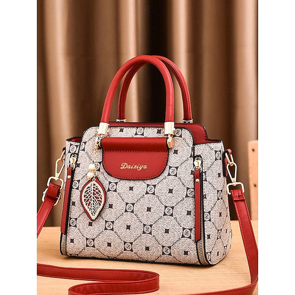 Women's Elegant Accents Leather Faux and Red Handbag with FashionChic