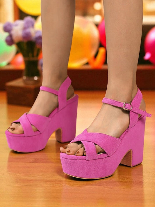 - Hot Pink Suede with Platform Ankle Sandals Strap Women's FashionChic