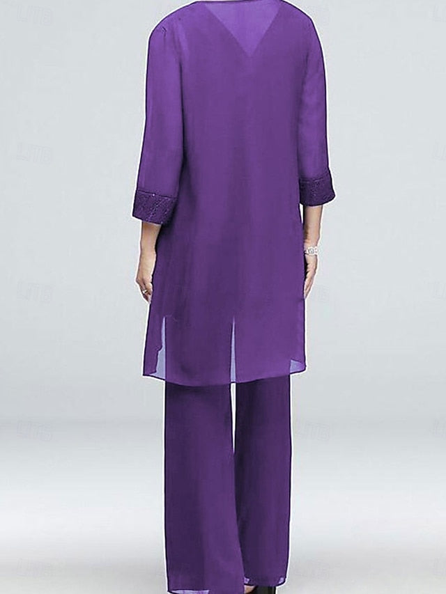 Crew of 3 Dress Elegant Neck the Vintage Mother Bride Piece FashionChic