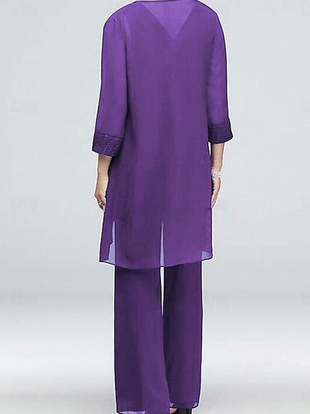 Dress Mother Neck Crew Elegant 3 Piece Vintage the of Bride FashionChic