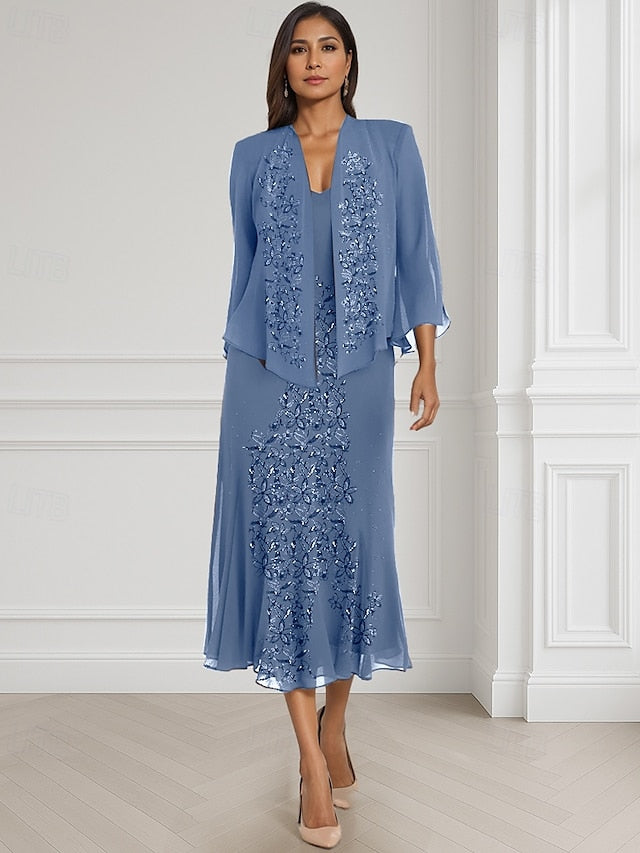 of Neck the Elegant Two Dress A-Line Square Mother Piece Bride FashionChic