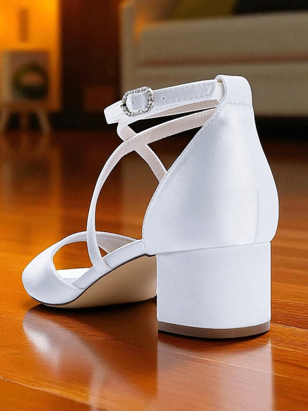 Sandals - Block with Ankle Heel Satin Elegant Strap Women's FashionChic