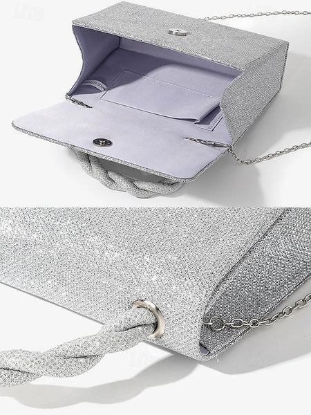 Handle Glitter Women's and Handbag with Braided Silver FashionChic