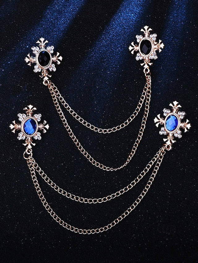 Elegant Double Blue Vintage – Chain Gem Collar Brooch FashionChic