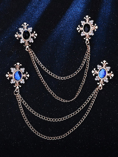 Elegant Double Blue Vintage – Chain Gem Collar Brooch FashionChic