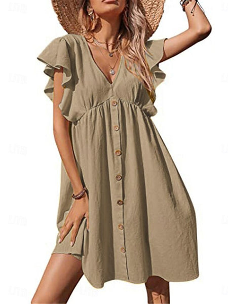 Women's Mini Dress Cotton Blend Summer Dress Plain Dress