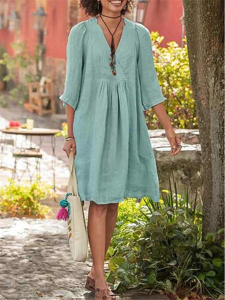 Women's Green Summer Spring Mini Dress Cotton Blend Casual