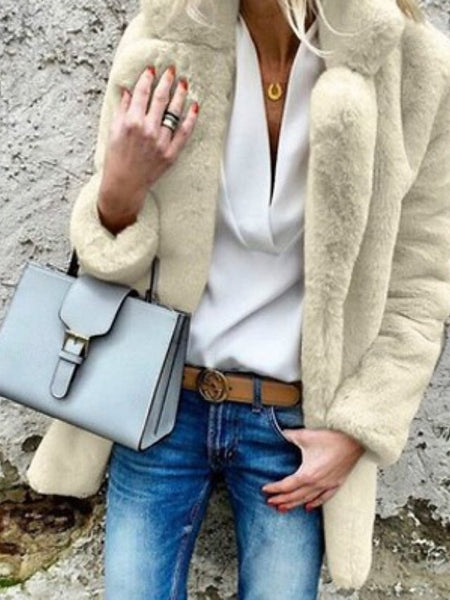 Coat Going Collar Women's Casual Comfortable Warm Plain Fur FashionChic