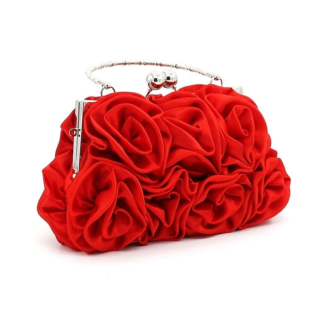 Vintage Clutch Elegant – Evening Red Rose Floral Design Bag FashionChic