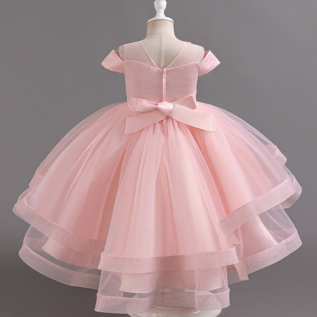 Girls' Dress Party Kids Color Wedding Sleeve Short Solid FashionChic