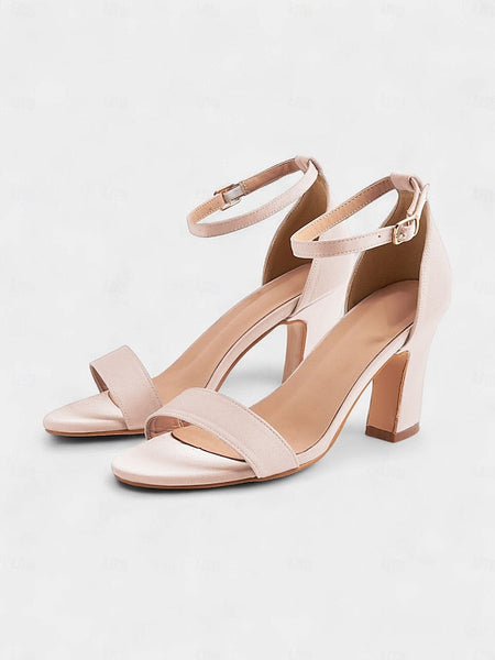 Women's Light Blue Heel Open High - Toe Sandals Ankle Strap FashionChic