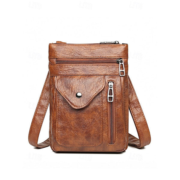 Leather Vintage Multi-Pocket Crossbody Women's Faux - Bag FashionChic