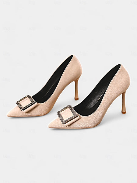 Heels Women's Pointed Elegant Champagne Buckle Toe – FashionChic