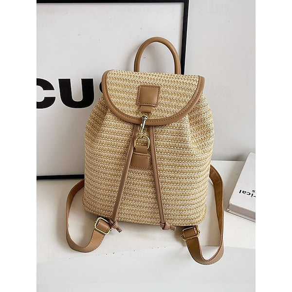 Straw Rattan Women with Bag Woven – Boho for Backpack Travel FashionChic