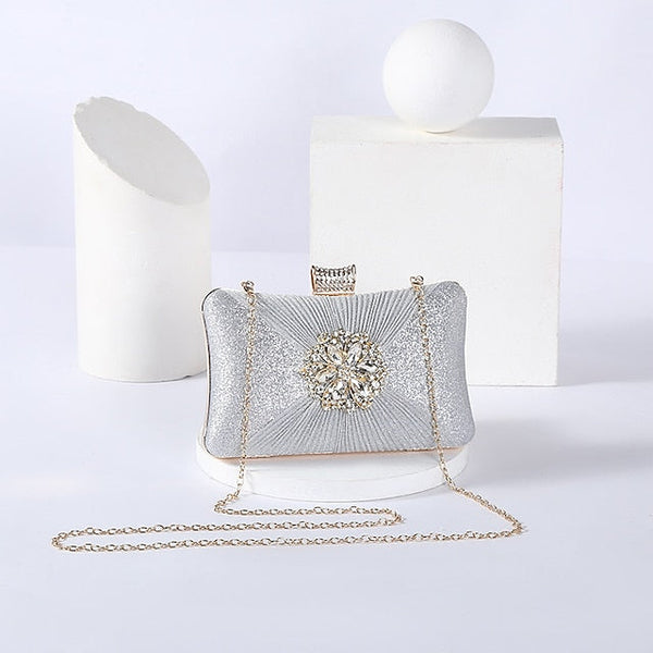 Women's Strap Elegant Gold Bag Chain Clutch with Rhinestone FashionChic