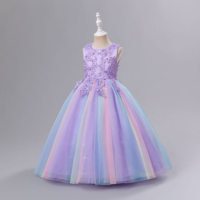 Floral Kids Line Colored Solid Girls' A Dress FashionChic