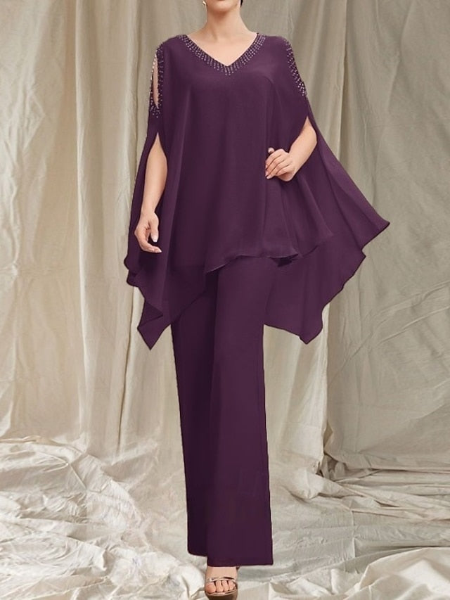 Neck the Guest Bride of V Wedding Pantsuit Dress Mother Elegant FashionChic