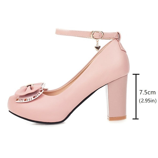 – Toe Pumps Shoes Heel White Dress Girls' Round Block FashionChic