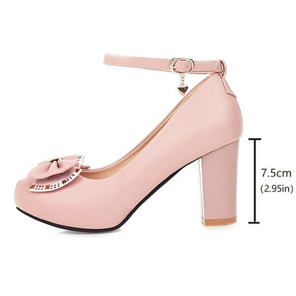 – Toe Pumps Shoes Heel White Dress Girls' Round Block FashionChic