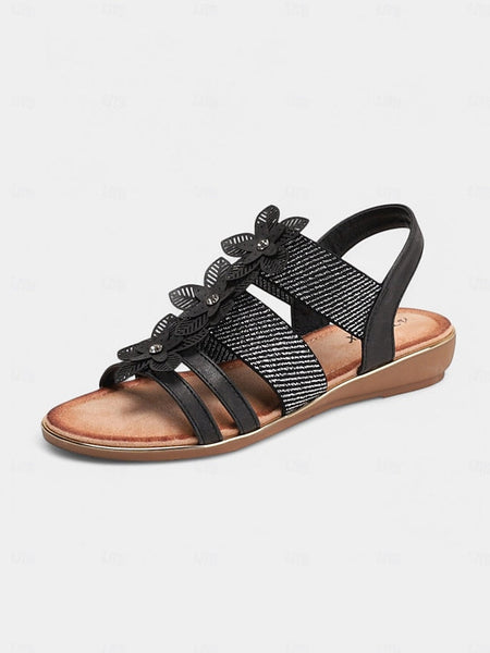 Sandals Women's Rhinestone Floral – Flat Elegant Beige FashionChic