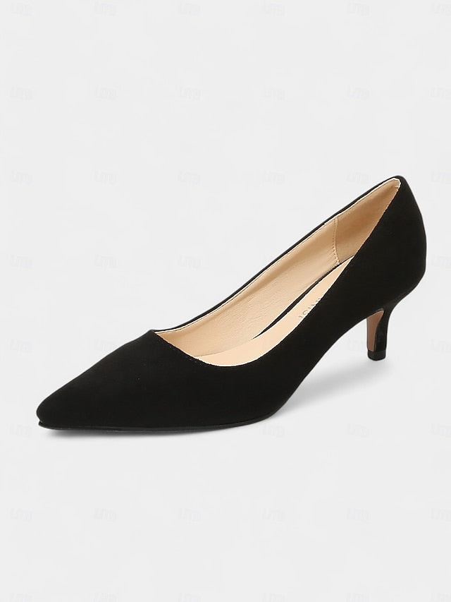 Suede with Women's Pointed-Toe Kitten Emerald Pumps Green FashionChic