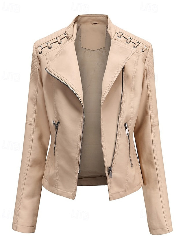 Women's Pocket Jacket Zipper Faux Leather Comfortable FashionChic