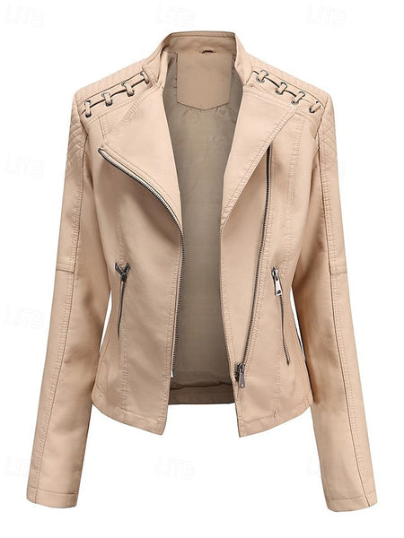 Women's Pocket Jacket Zipper Faux Leather Comfortable FashionChic