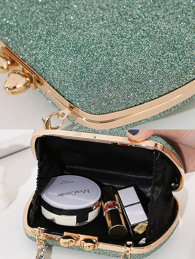 Glitter Sage Clutch Women's with Evening Green Rhinestone FashionChic