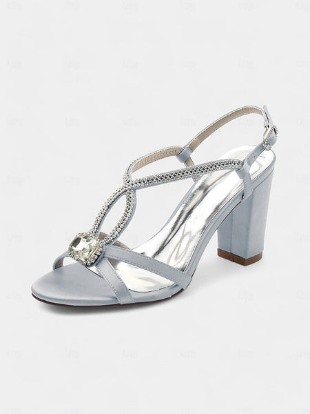 Women's Blue Rhinestone – Elegant Sandals Satin Royal FashionChic